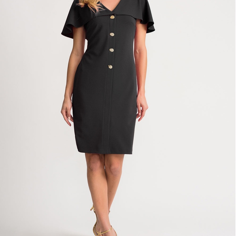 Joseph Ribkoff Black Midi Dress with Gold Buttons Sz 4